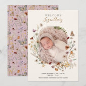 Wildbloem Floral New Baby Birth Foto Aankondiging (Voorkant / Achterkant)