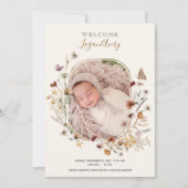 Wildbloem Floral New Baby Birth Foto Aankondiging (Voorkant)