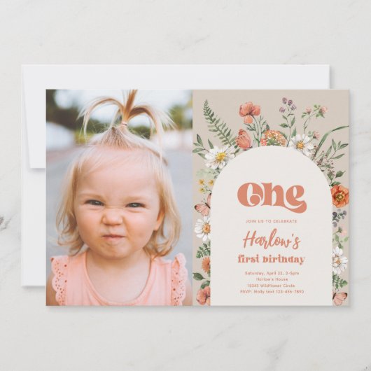 Wildbloem Foto eerste uitnodiging van de verjaarda (Voorkant)