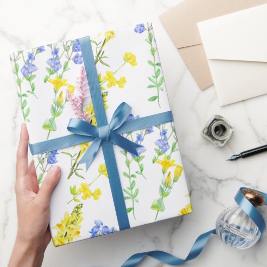 Wildbloem geel blauw waterverf botanisch cadeaupapier (Geschenken)