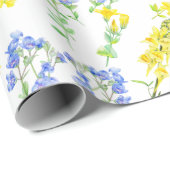 Wildbloem geel blauw waterverf botanisch cadeaupapier (Rol Hoek)