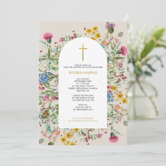 Wildbloem Grieks-orthodox doopdoop Kaart (Staand voorkant)