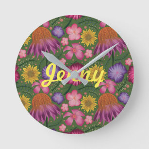 Wildbloem Groene Floral, gepersonaliseerd Ronde Klok
