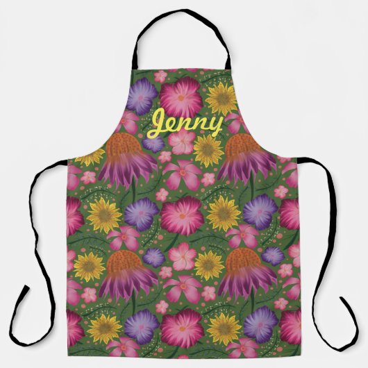 Wildbloem Groene Floral, gepersonaliseerd Schort (Voorkant)
