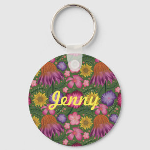 Wildbloem Groene Floral, gepersonaliseerd Sleutelhanger