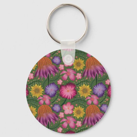 Wildbloem Groene Floral, gepersonaliseerd Sleutelhanger (Achterkant)