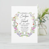 Wildbloem Kleurrijke Groen Bloemen Krans Bruiloft Kaart (Staand voorkant)