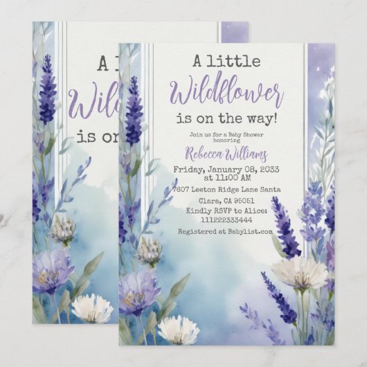 Wildbloem Lavendel Blauw Bloemen Baby shower Kaart (Voorkant / Achterkant)