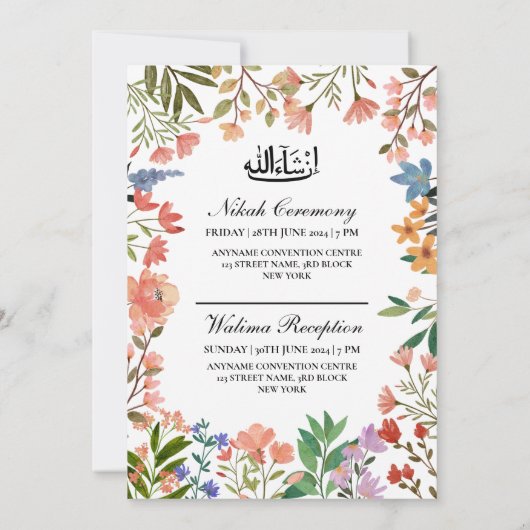 Wildbloem Lijst moslim bruiloft Nikah Walima Kaart (Achterkant)