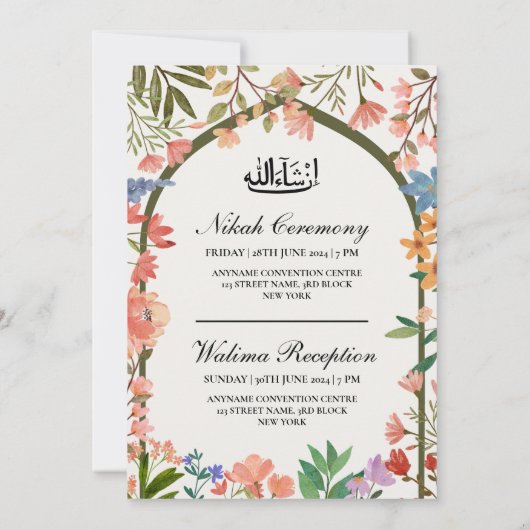 Wildbloem Masjid Moslim Bruiloft Nikah Walima Kaart (Achterkant)