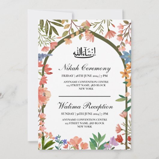 Wildbloem Masjid Moslim Bruiloft Nikah Walima Kaart (Achterkant)