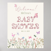 Wildbloem Meisje Baby shower Welkomstbord Poster (Voorkant)