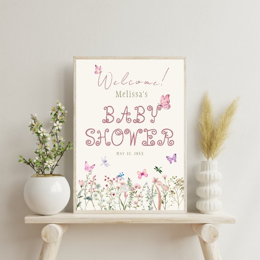 Wildbloem Meisje Baby shower Welkomstbord Poster