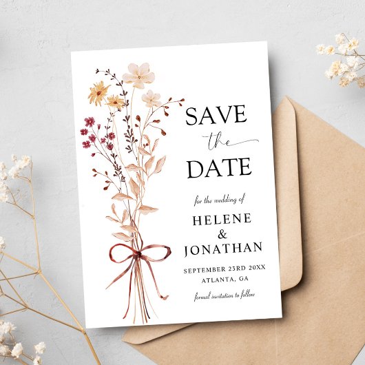 Wildbloem Modern Elegant Bloemen Bruiloft Save The Date