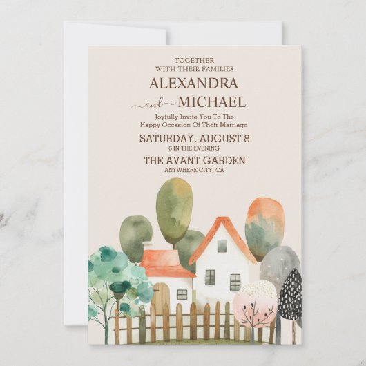 Wildbloem Modern Rustiek Land Bruiloft Kaart (Voorkant)