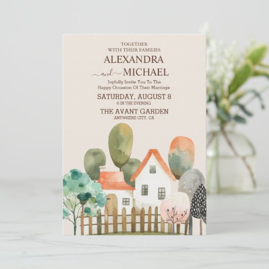 Wildbloem Modern Rustiek Land Bruiloft Kaart (Staand voorkant)