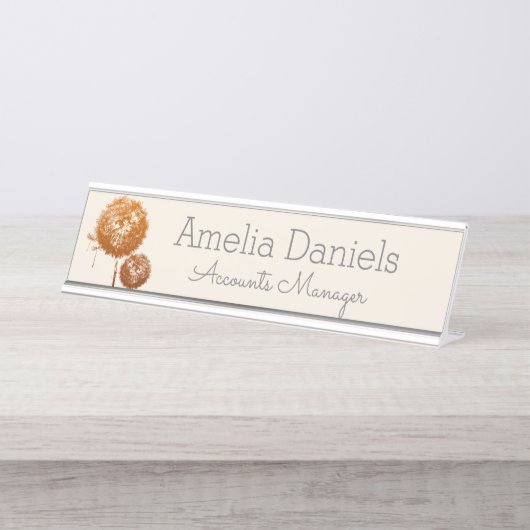 Wildbloem Monogram Naam Bord Bureau Naambordje (Voorkant)