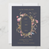 Wildbloem Navy & Gold Lijst Weddenfoto Save The Date (Voorkant)
