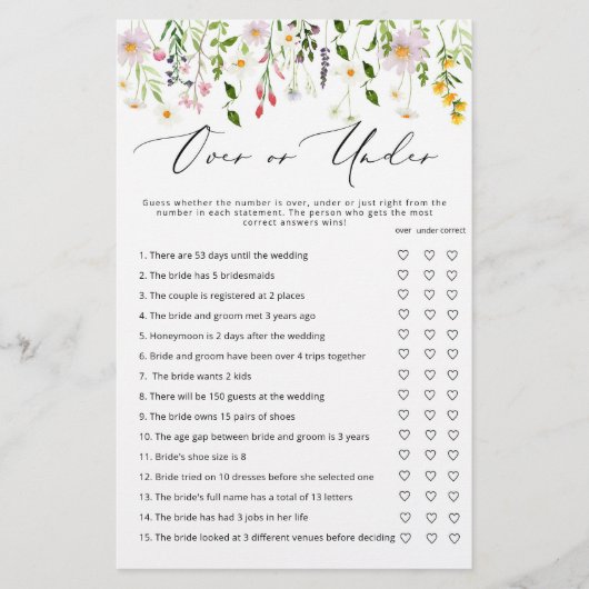 Wildbloem over of onder vrijgezellenfeest spel (Voorkant)