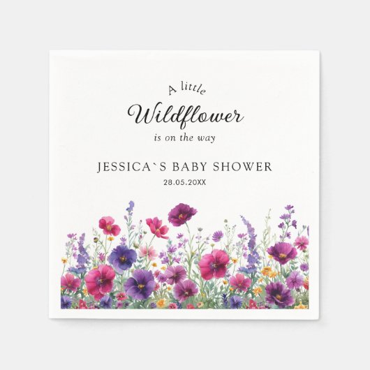 Wildbloem, Paarse-roze-bloem Baby showers servette Servet (Voorkant)