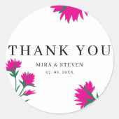 Wildbloem papaver roze bloemenbruiloft dank u ronde sticker (Voorkant)