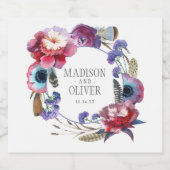 Wildbloem Peony Floral met veren | Weddenschap Bier Etiket (Enkel label)