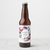Wildbloem Peony Floral met veren | Weddenschap Bier Etiket (Voorkant)