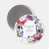 Wildbloem Peony Floral met veren | Weddenschap Magneet (Voorkant / Achterkant)