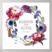 Wildbloem Peony Floral met veren | Weddenschap Poster (Voorkant)