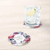 Wildbloem Peony Floral met veren | Weddenschap Ronde Kartonnen Onderzetter (Insitu)