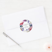 Wildbloem Peony Floral met veren | Weddenschap Ronde Sticker (Envelop)