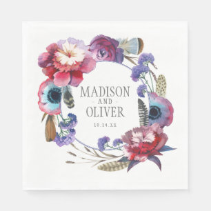 Wildbloem Peony Floral met veren   Weddenschap Servetten