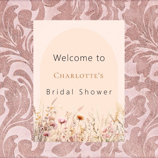 Wildbloem perzik boog vrijgezellenfeest welkom poster