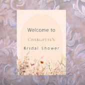 Wildbloem perzik boog vrijgezellenfeest welkom poster