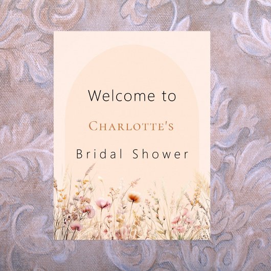 Wildbloem perzik boog vrijgezellenfeest welkom poster