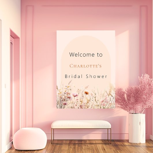 Wildbloem perzik boog vrijgezellenfeest welkom poster