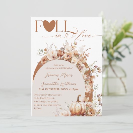 Wildbloem & Pompoen Boho Chique Herfst Bruiloft Kaart (Staand voorkant)