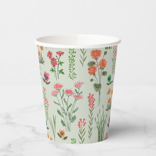 Wildbloem Sage Groen Vrijgezellenfeest Papieren Bekers (Links)