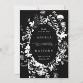 Wildbloem Silhouet Bruiloft Zwart & Wit Foto Save The Date (Voorkant)