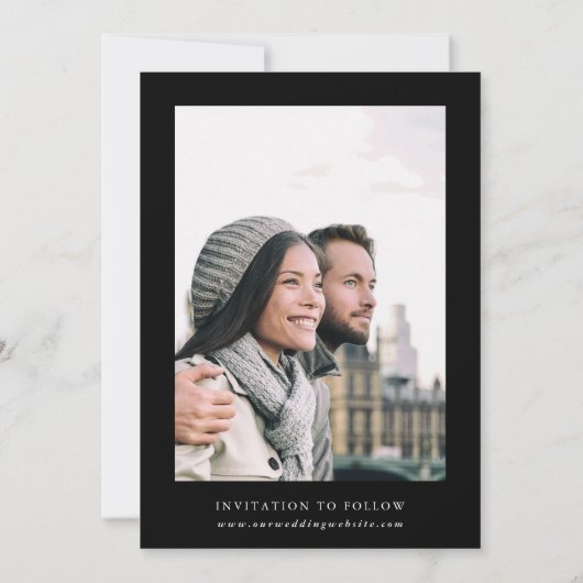 Wildbloem Silhouet Bruiloft Zwart & Wit Foto Save The Date (Achterkant)