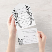 Wildbloem Silhouet Krans Bruiloft Zwart & Wit