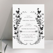 Wildbloem Silhouet Krans Bruiloft Zwart & Wit Kaart