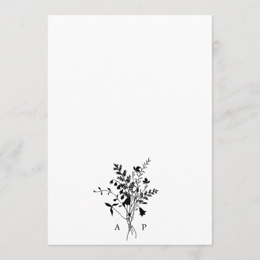 Wildbloem Silhouet Krans Bruiloft Zwart & Wit Menu (Achterkant)