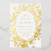 Wildbloem Silhouet Ovaal Lijst Bruiloft Goud Folie Uitnodiging (Voorkant)
