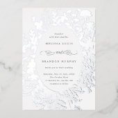 Wildbloem Silhouet Ovaal Lijst Bruiloft Zilver Folie Uitnodiging (Voorkant)