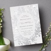 Wildbloem Silhouet Ovaal Lijst Bruiloft Zilver Folie Uitnodiging