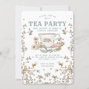 Wildbloem Tea Party Baby shower Invitation Kaart