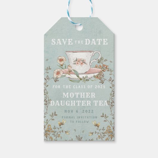 Wildbloem Tea Party Birthday Save the Date Cadeaulabel (Voorkant)