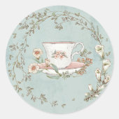 Wildbloem Tea Party Ronde Sticker (Voorkant)