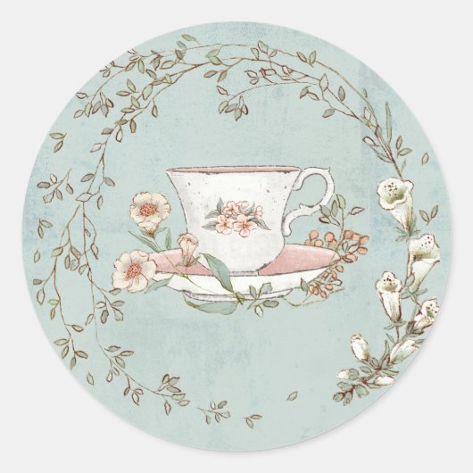 Wildbloem Tea Party Ronde Sticker (Voorkant)